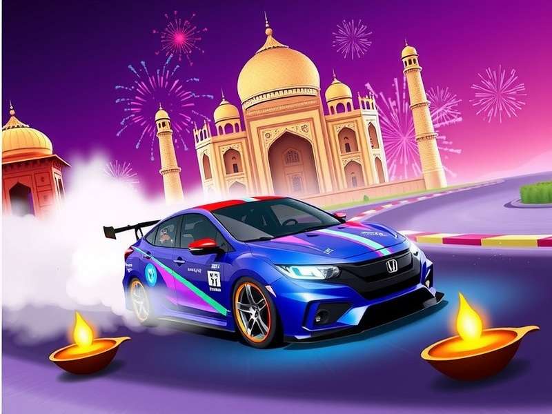 Taj Drift Diwali Event - Festive Track with Diyas and Fireworks